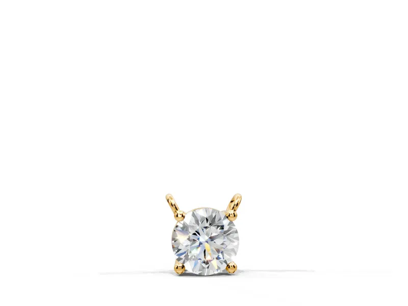 Solitaire Pendant Necklace with Round Lab-Grown Diamond Set in Yellow Gold, 4-Prong Basket Setting