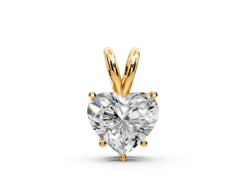Solitaire Pendant Necklace with Heart Lab-Grown Diamond Set in Yellow Gold, 5-Prong Setting