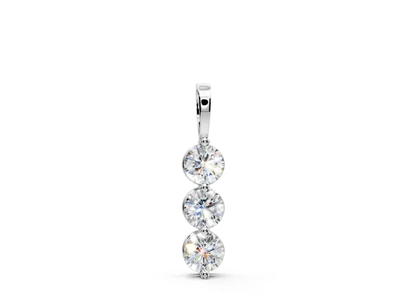 3 Stone Drop Pendant Necklace with Round Lab-Grown Diamonds Set in White Gold, 4-Prong Setting