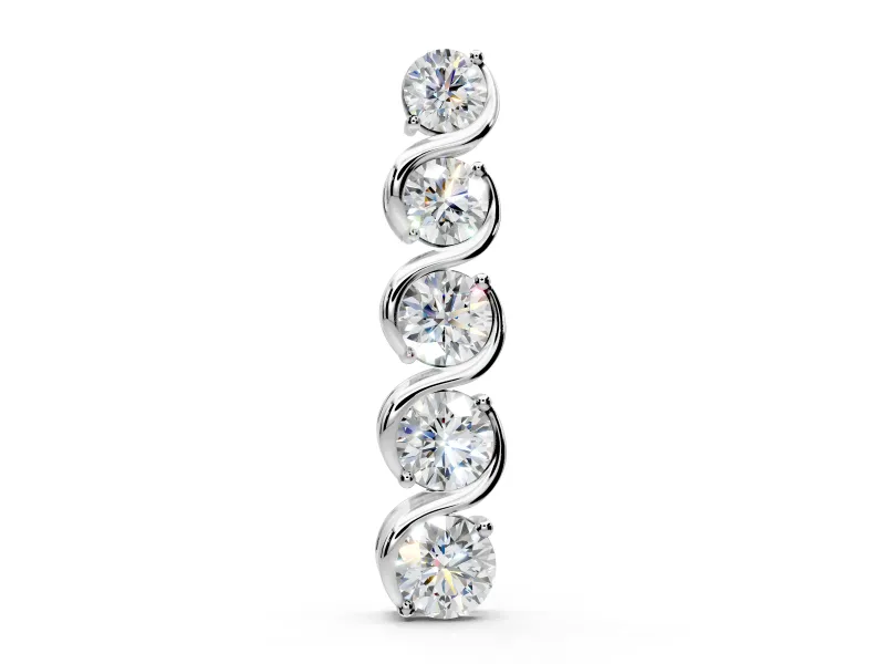 Swirl Pendant Necklace with Round Lab-Grown Diamonds Set in White Gold, Graduated Stones and Prong Setting