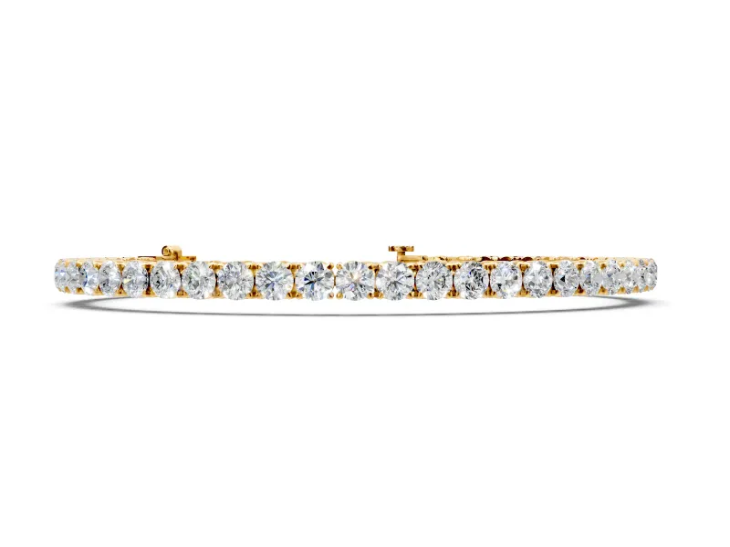 Tennis Bracelet with Round Lab-Grown Diamonds Set in Yellow Gold, Uniform Row and 4-Prong Setting