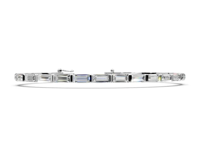 Bar Set Tennis Bracelet with Baguette Lab-Grown Diamonds Set in White Gold, Vertical Metal Bars