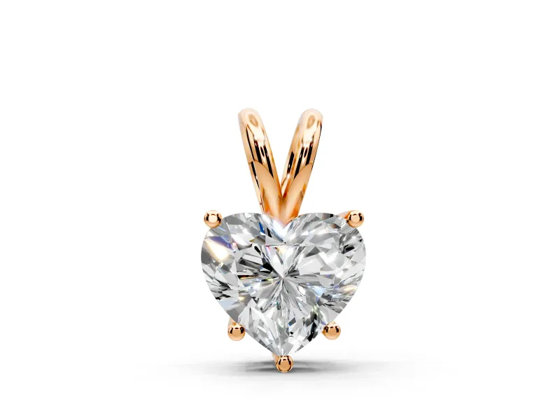 Solitaire Pendant Necklace with Heart Lab-Grown Diamond Set in Rose Gold, 5-Prong Setting