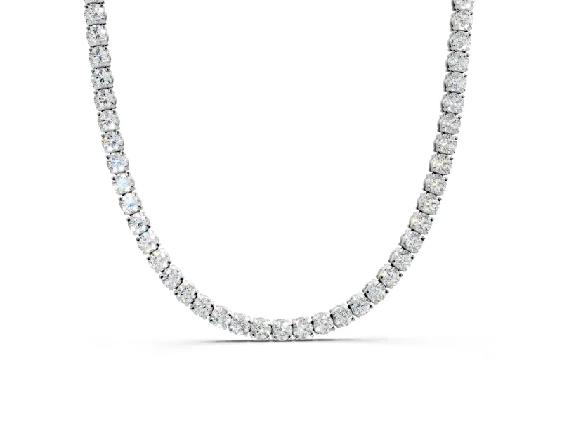 Tennis Necklace with Round Lab-Grown Diamonds Set in White Gold, Equal-Size 4-Prong Setting