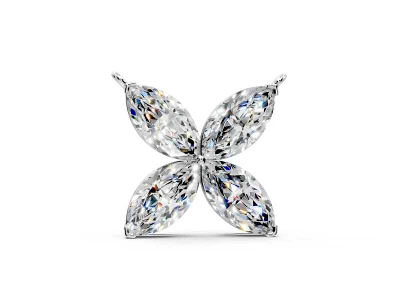 Flower Pendant Necklace with Four Marquise Lab-Grown Diamonds Set in White Gold, 4-Prong Setting