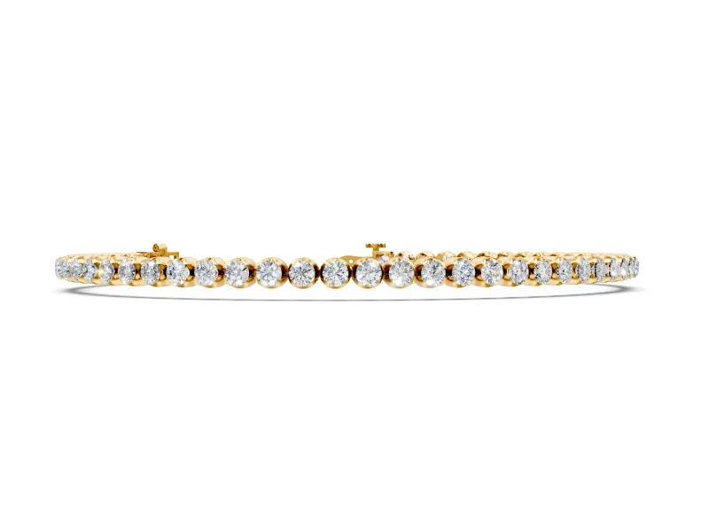 Narrow Bezel Tennis Bracelet with Round Lab-Grown Diamonds Set in Yellow Gold, Single Row of Small Stones